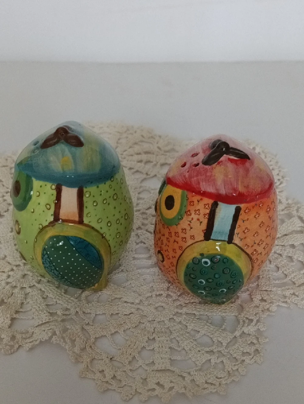 Decorative Owl Salt and Pepper Shaker Set - Green & Orange